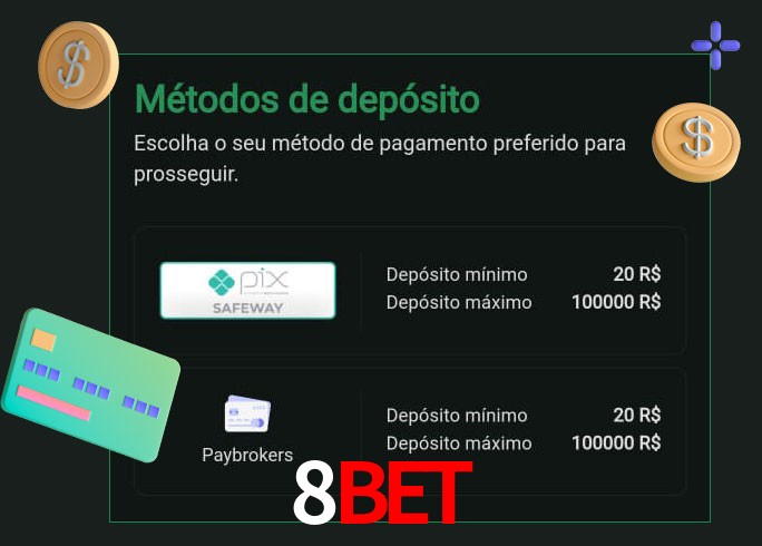 O cassino 8Bet oferece uma grande variedade de métodos de pagamento